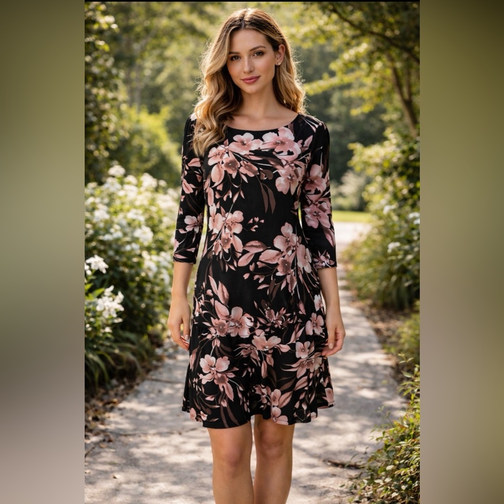 Connected Dress 10 Pink Black Stretch Career Church Washable New